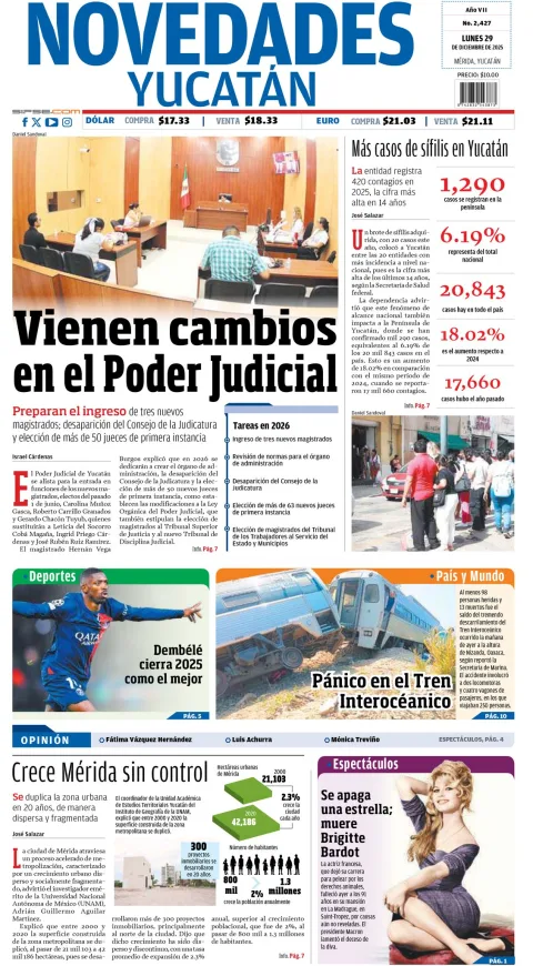 Portada de Novedades Yucatan