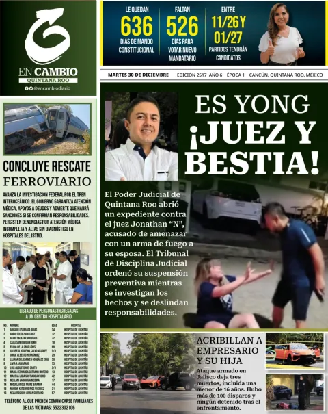 Portada de En Cambio - Quintana Roo (portada) del martes, 30 de diciembre de 2025