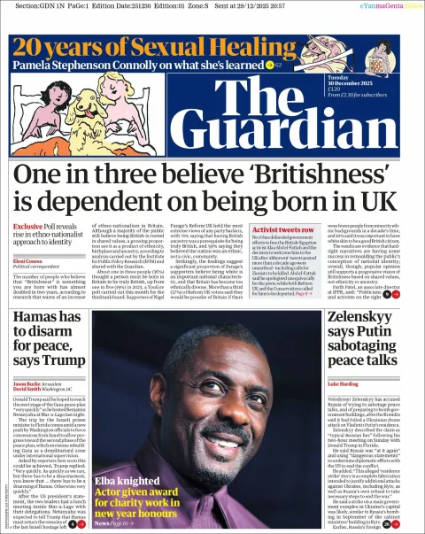 Portada de The Guardian (reino Unido)