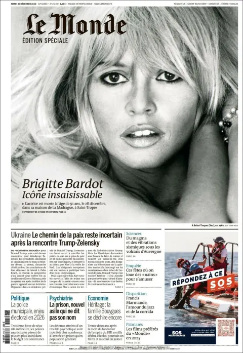 Portada de Le Monde del martes, 30 de diciembre de 2025