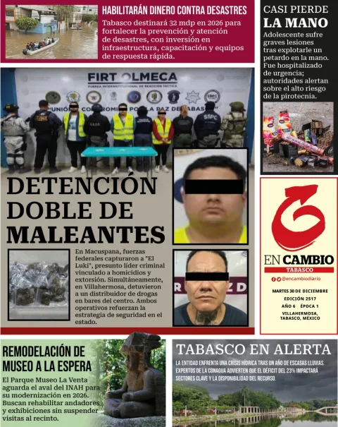 Portada de En Cambio - Tabasco (contraportada) del martes, 30 de diciembre de 2025