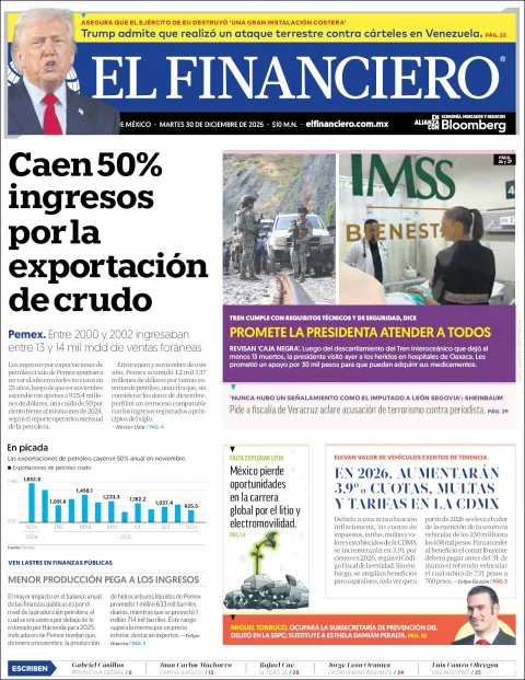 Portada de El Financiero del martes, 30 de diciembre de 2025