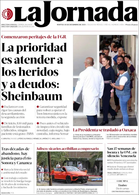 Portada de La Jornada del martes, 30 de diciembre de 2025