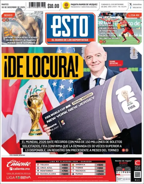 Portada de Esto del martes, 30 de diciembre de 2025