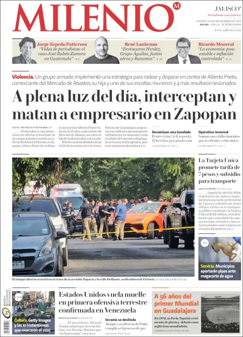 Portada de Milenio Jalisco del martes, 30 de diciembre de 2025