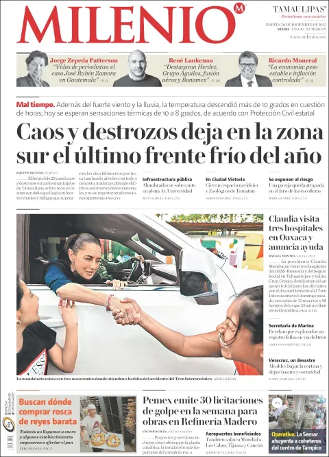 Portada de Milenio Tamaulipas del martes, 30 de diciembre de 2025