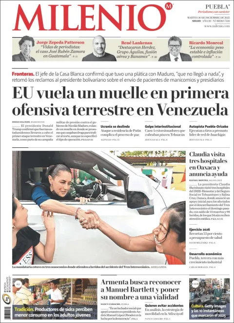 Portada de Milenio Puebla del martes, 30 de diciembre de 2025