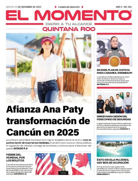 Portada de El Momento Quintana Roo del martes, 30 de diciembre de 2025