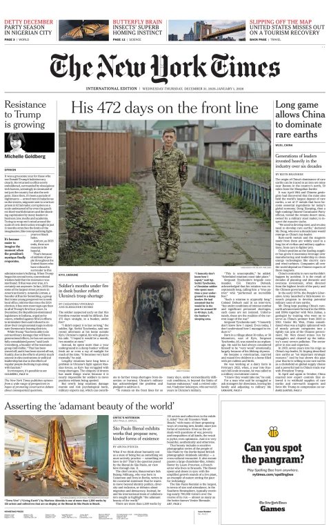 Portada de The New York Times (international) del miércoles, 31 de diciembre de 2025