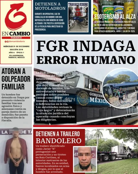 Portada de En Cambio - Tabasco (contraportada) del miércoles, 31 de diciembre de 2025