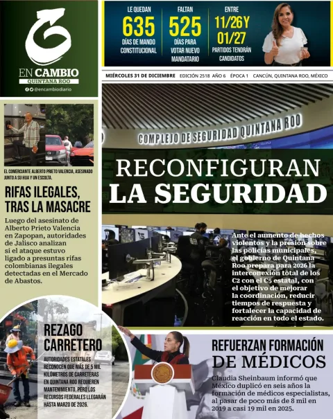 Portada de En Cambio - Quintana Roo (portada) del miércoles, 31 de diciembre de 2025