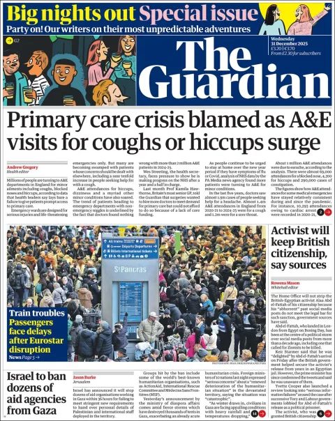 Portada de The Guardian (reino Unido) del miércoles, 31 de diciembre de 2025