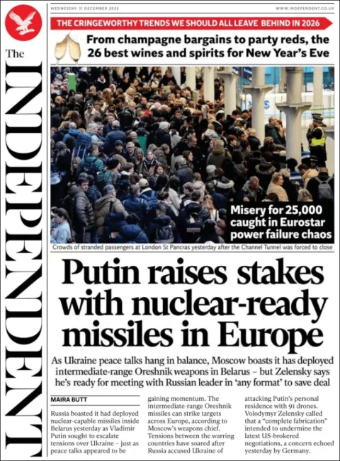 Portada de The Independent del miércoles, 31 de diciembre de 2025