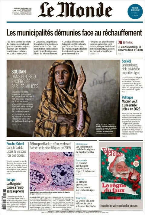 Portada de Le Monde del miércoles, 31 de diciembre de 2025