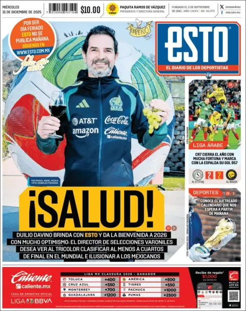 Portada de Esto del miércoles, 31 de diciembre de 2025
