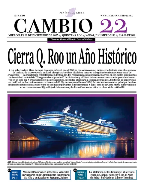 Portada de Diario Cambio 22 (portada) del miércoles, 31 de diciembre de 2025