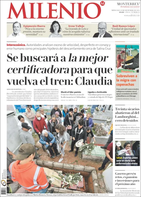 Portada de Milenio del miércoles, 31 de diciembre de 2025
