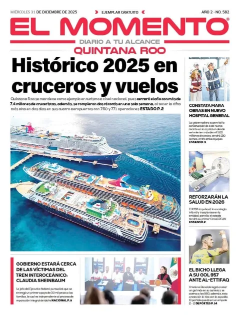 Portada de El Momento Quintana Roo del miércoles, 31 de diciembre de 2025