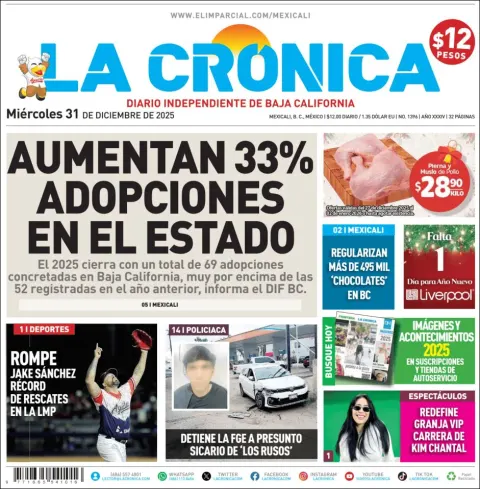 Portada de La Cronica del miércoles, 31 de diciembre de 2025