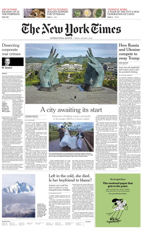 Portada de The New York Times (international) del viernes, 2 de enero de 2026