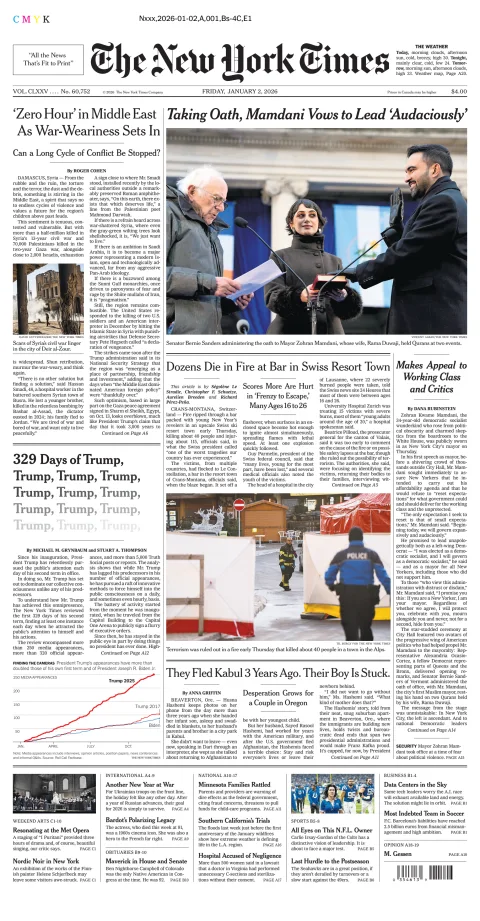 Portada de The New York Times (new York) del viernes, 2 de enero de 2026