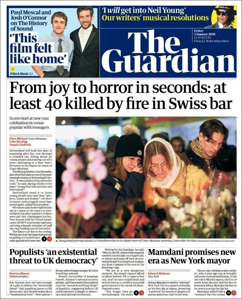 Portada de The Guardian (reino Unido) del viernes, 2 de enero de 2026