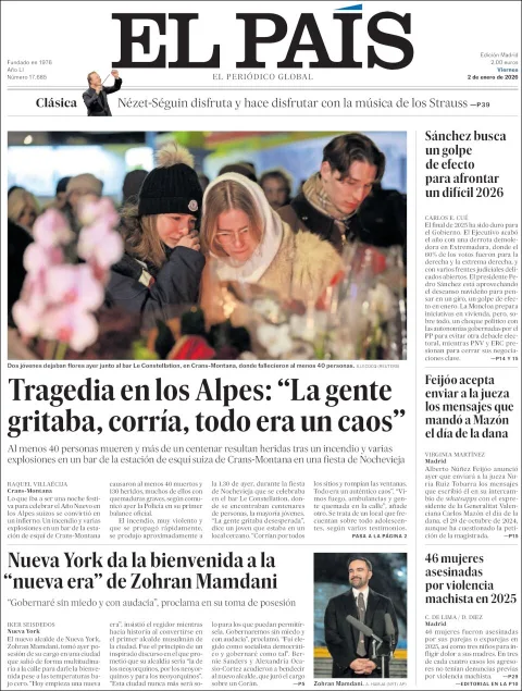 Portada de El Pais del viernes, 2 de enero de 2026