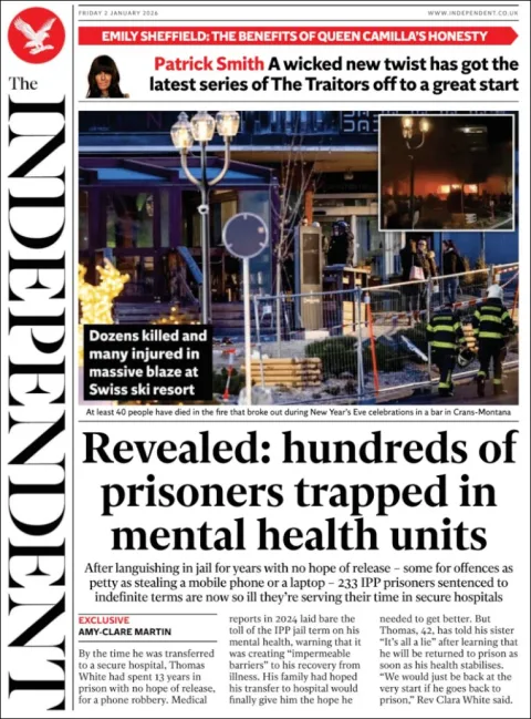 Portada de The Independent del viernes, 2 de enero de 2026