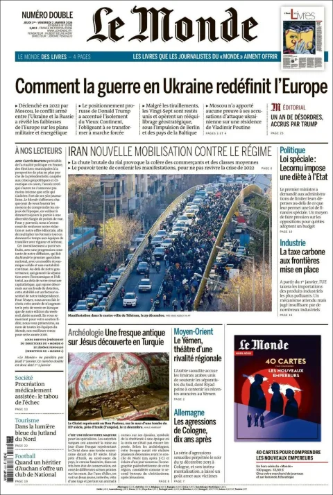 Portada de Le Monde del viernes, 2 de enero de 2026