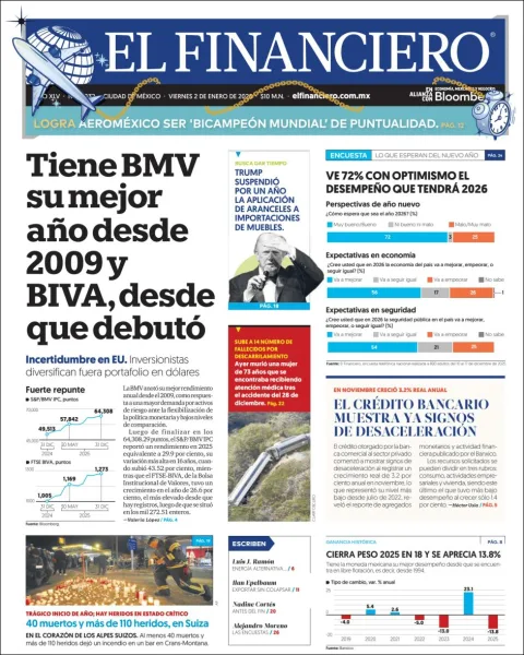 Portada de El Financiero del viernes, 2 de enero de 2026