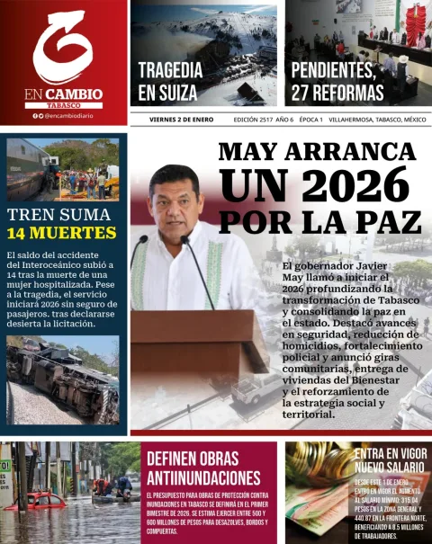 Portada de En Cambio - Tabasco (portada) del viernes, 2 de enero de 2026