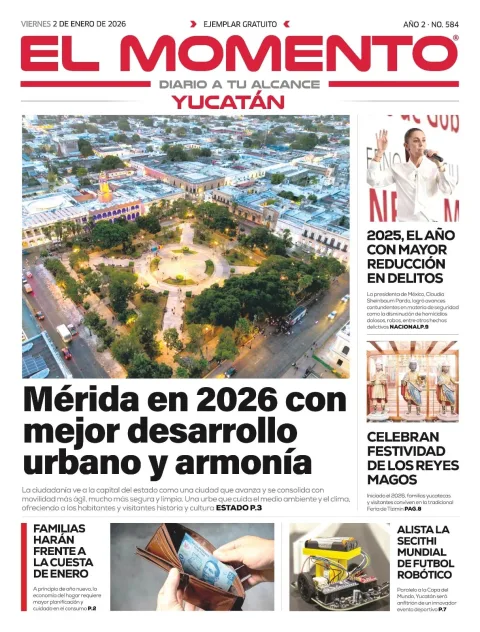 Portada de El Momento Yucatan del viernes, 2 de enero de 2026