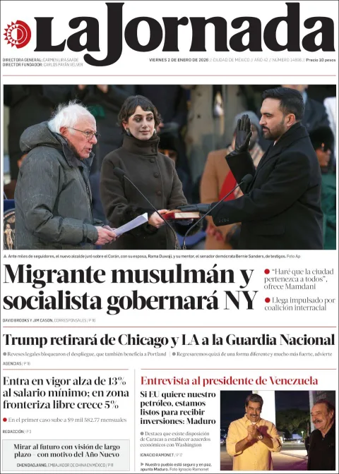 Portada de La Jornada del viernes, 2 de enero de 2026