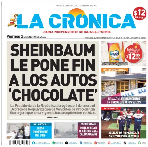Portada de La Cronica del viernes, 2 de enero de 2026