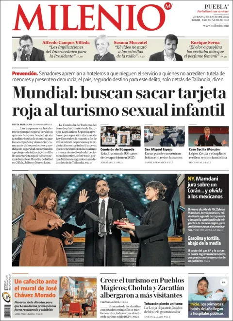Portada de Milenio Puebla del viernes, 2 de enero de 2026