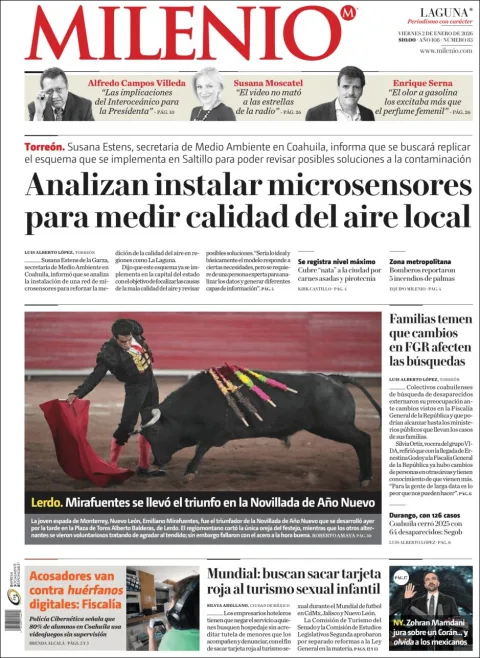Portada de Milenio Laguna del viernes, 2 de enero de 2026