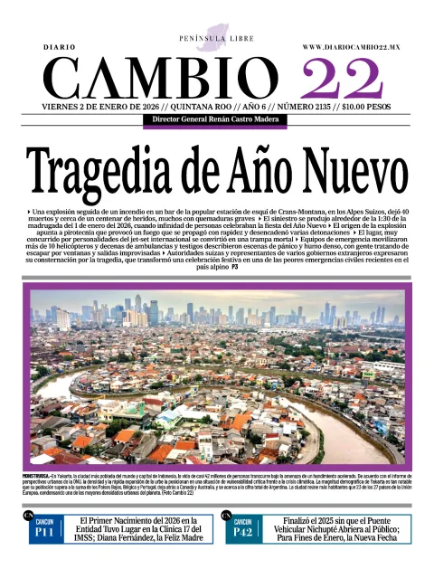 Portada de Diario Cambio 22 (portada) del viernes, 2 de enero de 2026