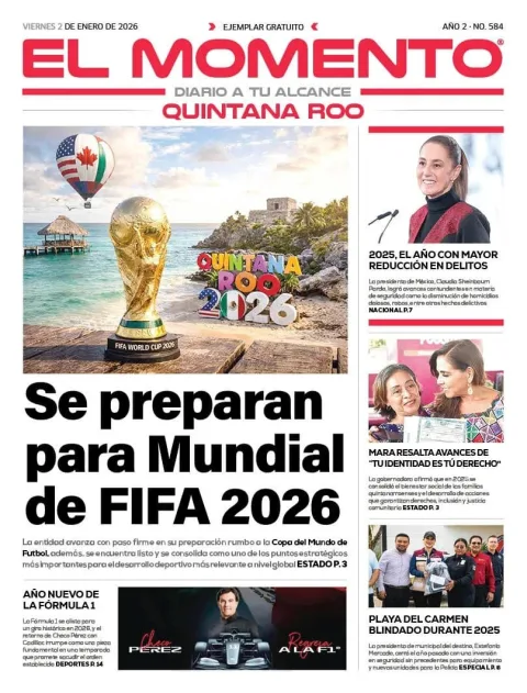 Portada de El Momento Quintana Roo del viernes, 2 de enero de 2026