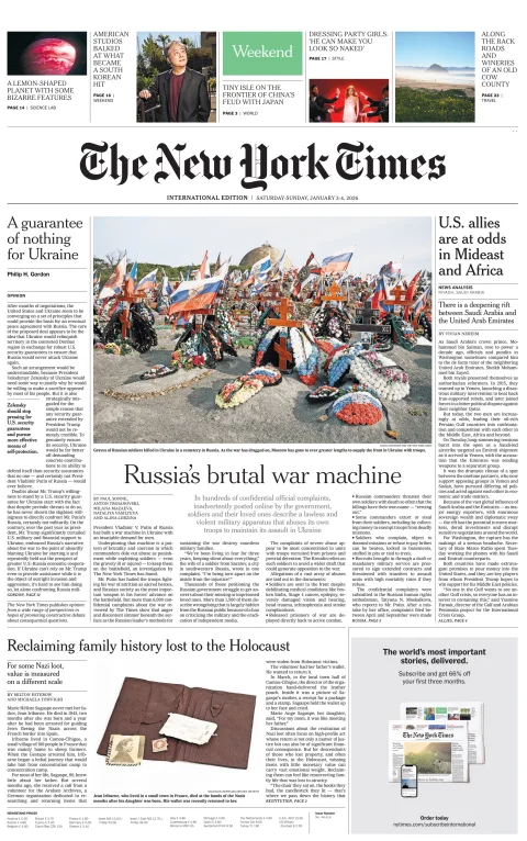 Portada de The New York Times (international) del sábado, 3 de enero de 2026
