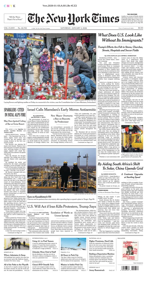 Portada de The New York Times (national) del sábado, 3 de enero de 2026