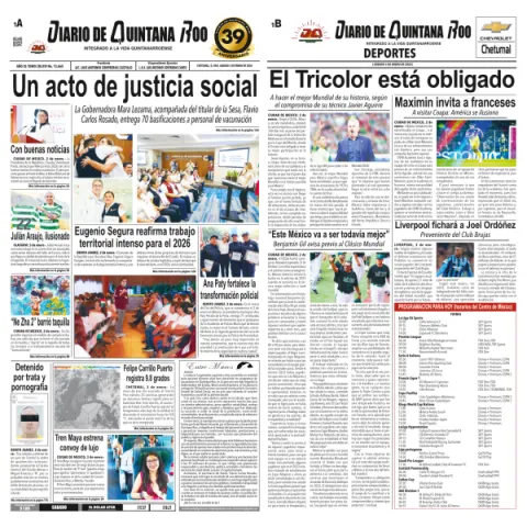 Portada de Diario de Quintana Roo (portada) del sábado, 3 de enero de 2026