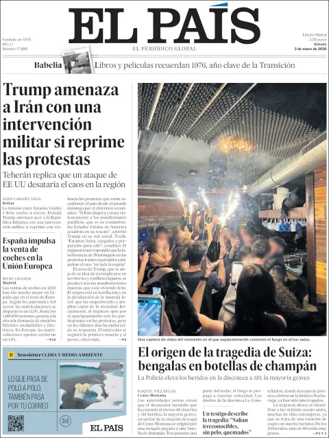 Portada de El Pais del sábado, 3 de enero de 2026