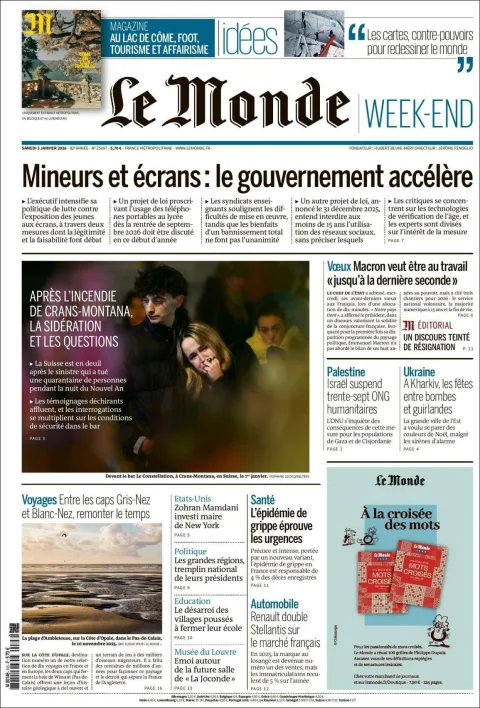 Portada de Le Monde del sábado, 3 de enero de 2026