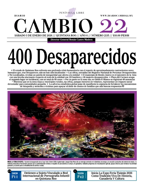 Portada de Diario Cambio 22 (portada) del sábado, 3 de enero de 2026