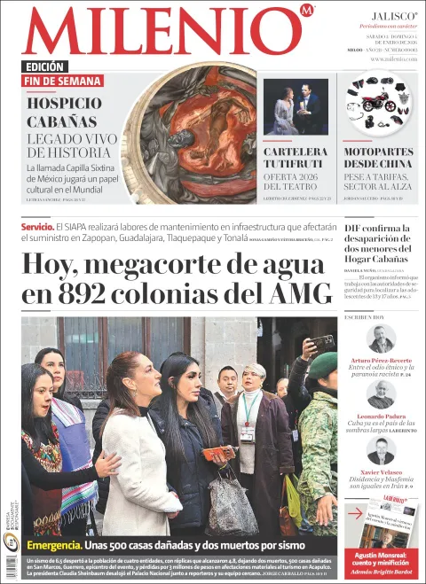 Portada de Milenio Jalisco del sábado, 3 de enero de 2026