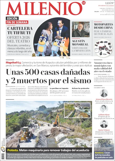 Portada de Milenio Leon del sábado, 3 de enero de 2026