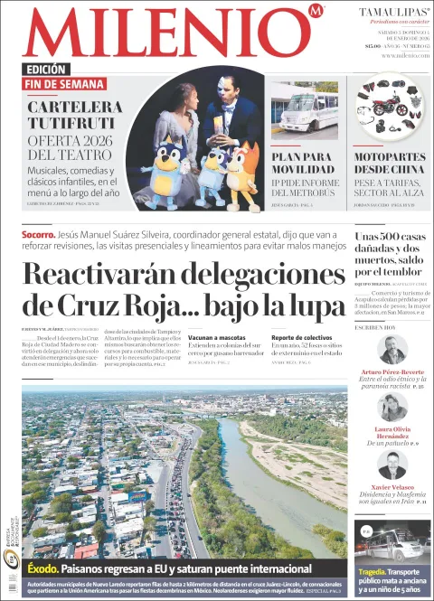 Portada de Milenio Tamaulipas del sábado, 3 de enero de 2026
