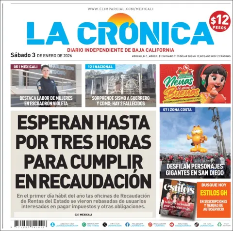 Portada de La Cronica del sábado, 3 de enero de 2026