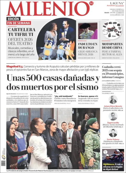 Portada de Milenio Laguna del sábado, 3 de enero de 2026