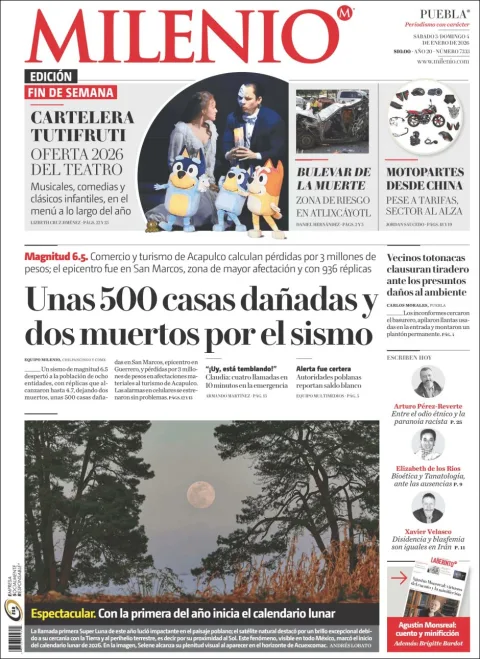 Portada de Milenio Puebla del sábado, 3 de enero de 2026